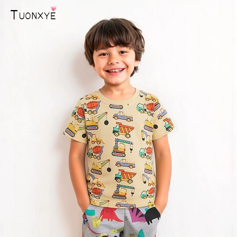 TUONXYE Vêtements pour enfants, t-shirts pour bébés garçons, motif dessin animé excavatrice et bulldozer, hauts d'été pour nourrissons et enfants