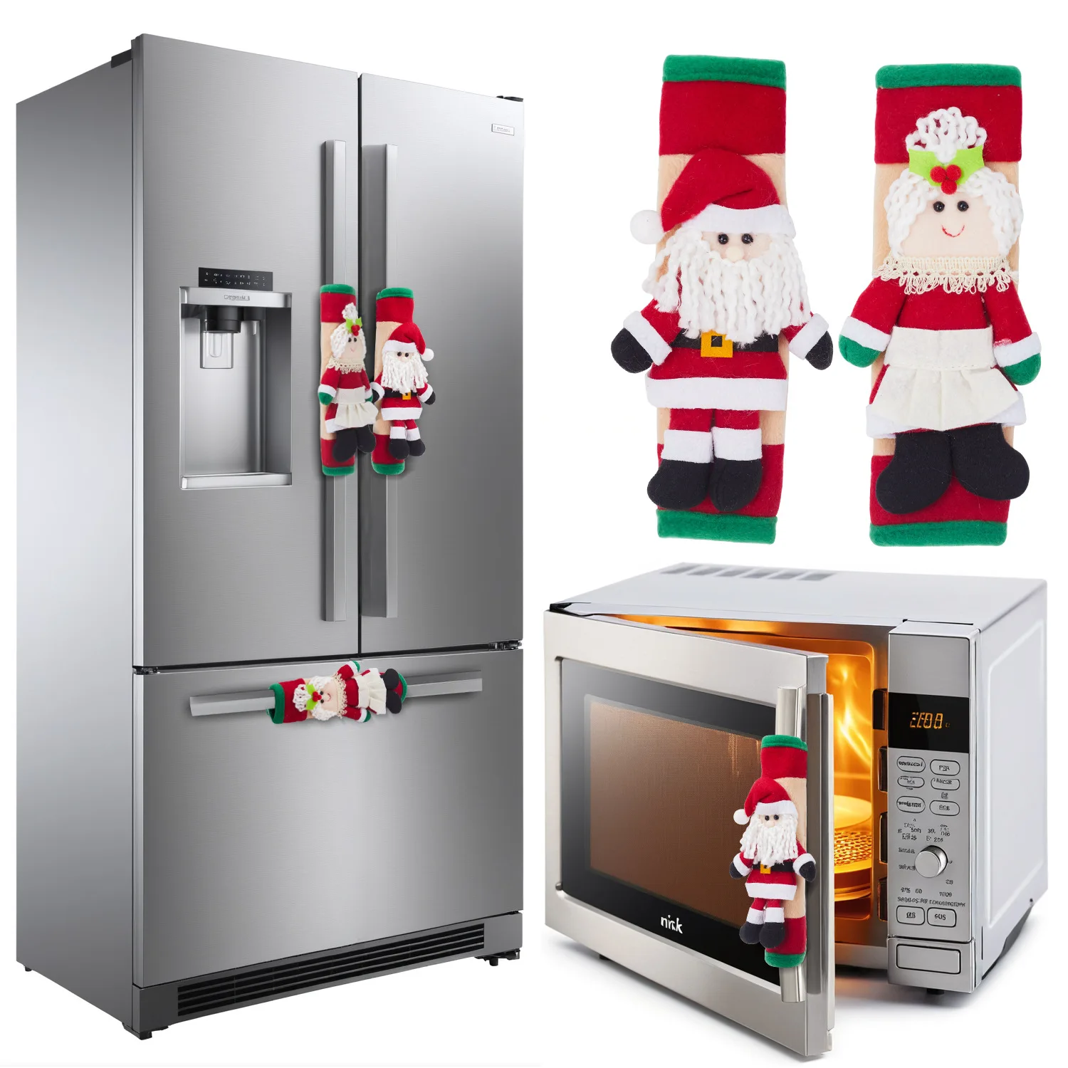 

Christmas Refrigerator Handle Covers Set, Holiday Decorative Mittens for Microwave Oven & Appliance Doors, Festive Home Decor