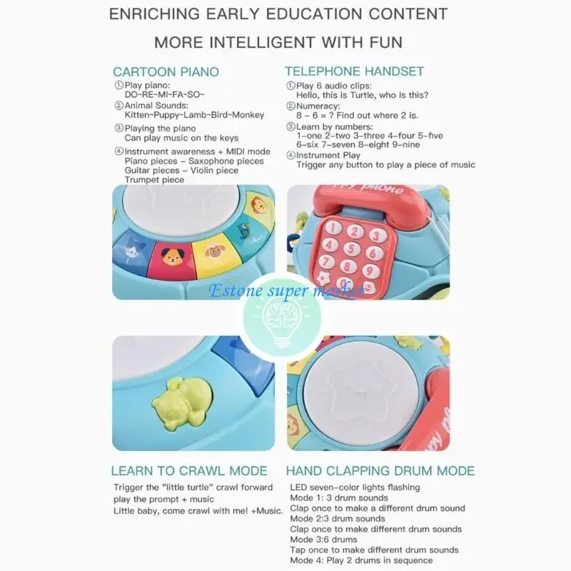 

090B Telephone Toy For Toddlers Crawling Toy Baby Musical Toy Instrument Toy Cartoon Piano Early Educational Toy