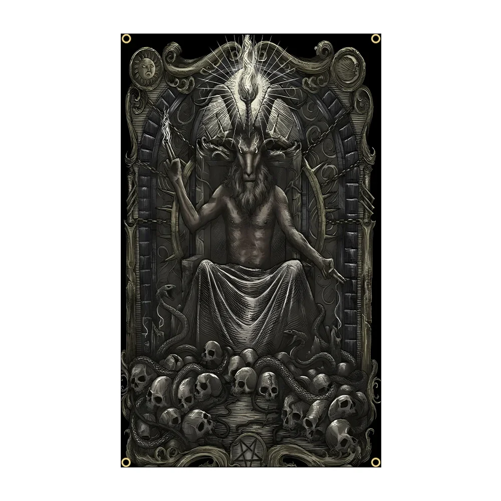 90x150cm Black And White Baffmet Demon Goat Head Pentagram Satanic Tapestry/Flag Hippie Skeleton For Décor