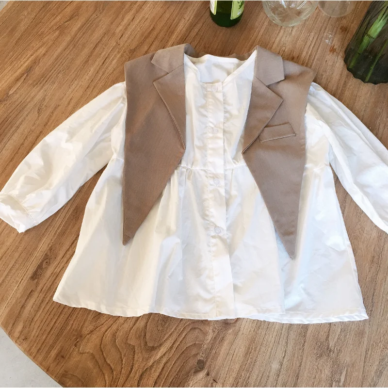 Baby Girl Suit Shawl Shirt Skirt Set Korean Styles 2023 Spring Autumn New Fashionable Casual Simple Two Piece Shirt Skirt Set