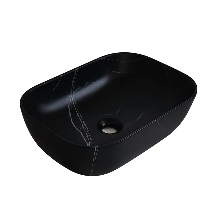 Balcony integrated basin, upper basin, ceramic black marble pattern household simple washing basin, single basin