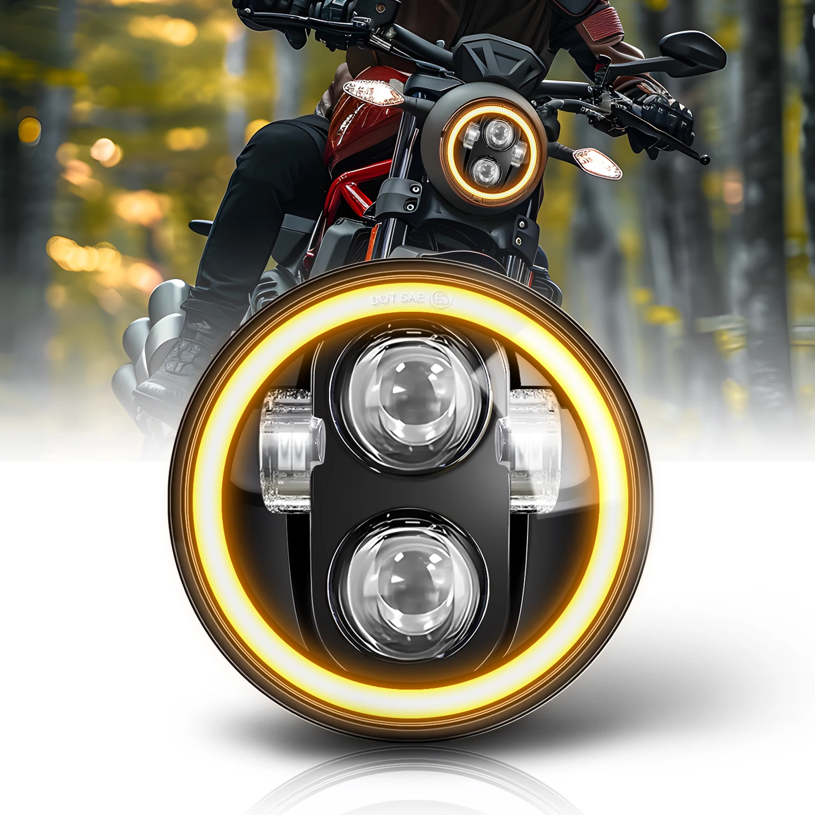 Phare de moto universel LED Braveway 5,75 pouces, double couleur 6000K 3500K DRL pour Dyna Softail Sportster 883 XL883 FXCW IP68