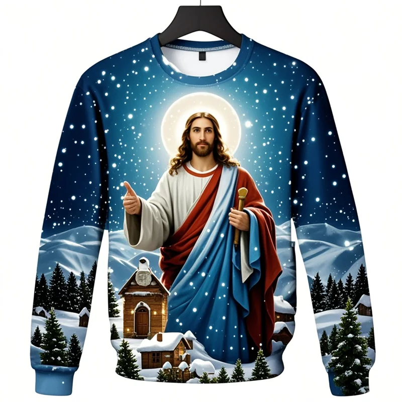 Ugly Christmas Sweater Jesus 3D Print Sweatshirts Men Women Pullover Costume Casual Long Sleeve Pullovers Xmas Gifts Tracksuit