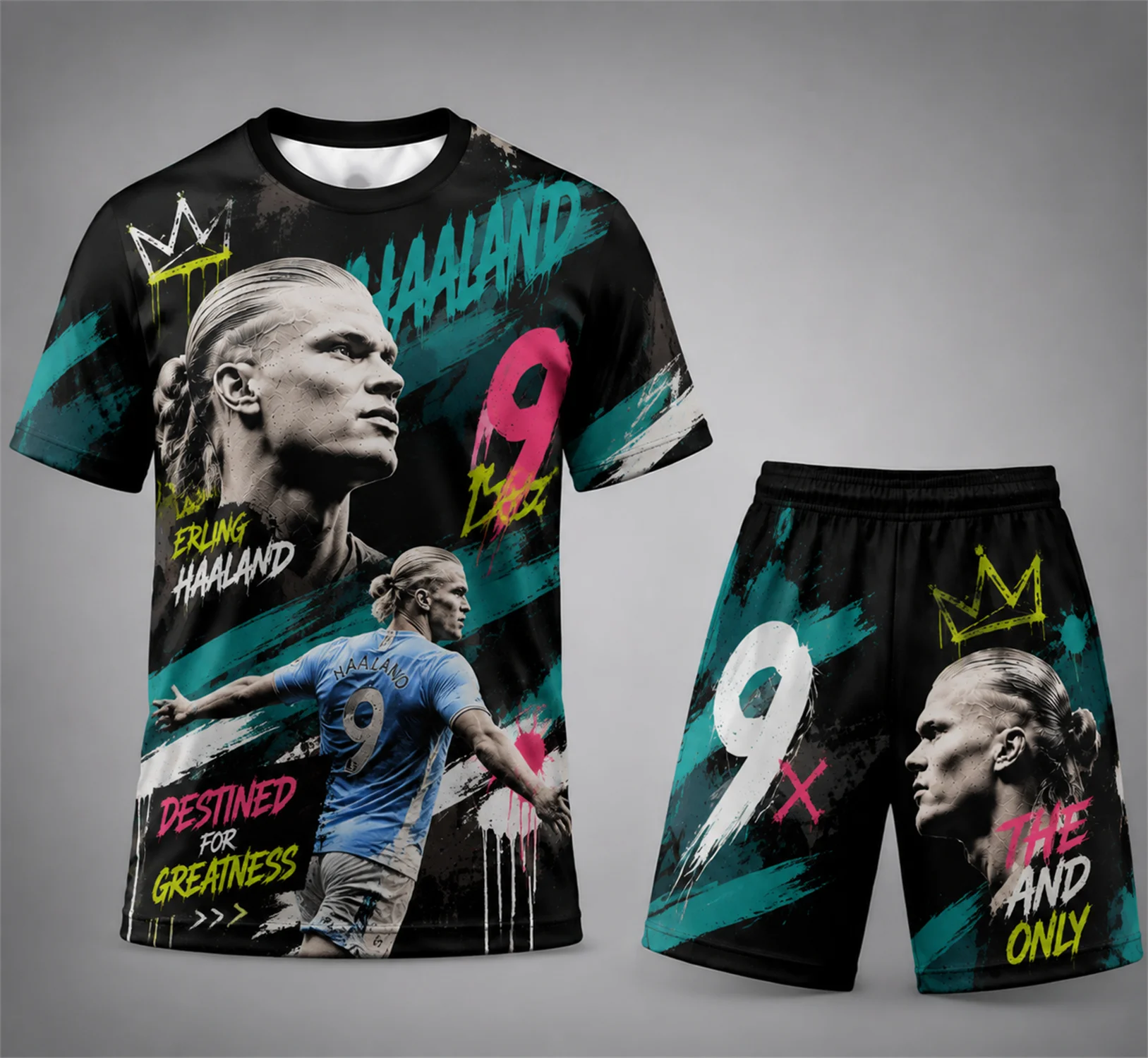 Erling Haaland No 9 3D Printed T Shirt Shorts Set Men Women Football Fans Casual Sport Tracksuit