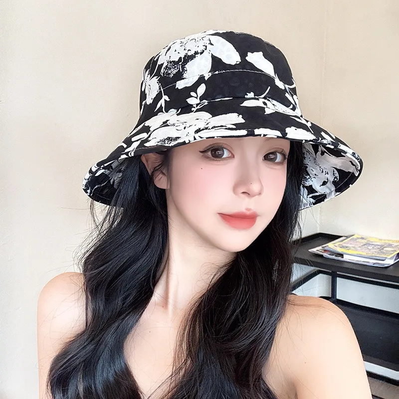 Spring/summer women\'s fisherman hat Fashion versatile foldable printed hat Sun hat with sun protection for outdoor travel