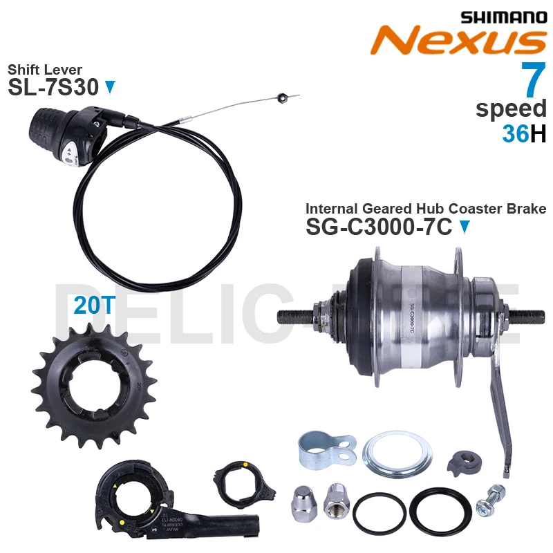 SHIMANO NEXUS wewnętrzna zębata piasta SG-C3000-7C SG-C3001-7C i dźwignia zmiany biegów SL-7S30 SL-C3000-7 7-biegowa oryginalna część