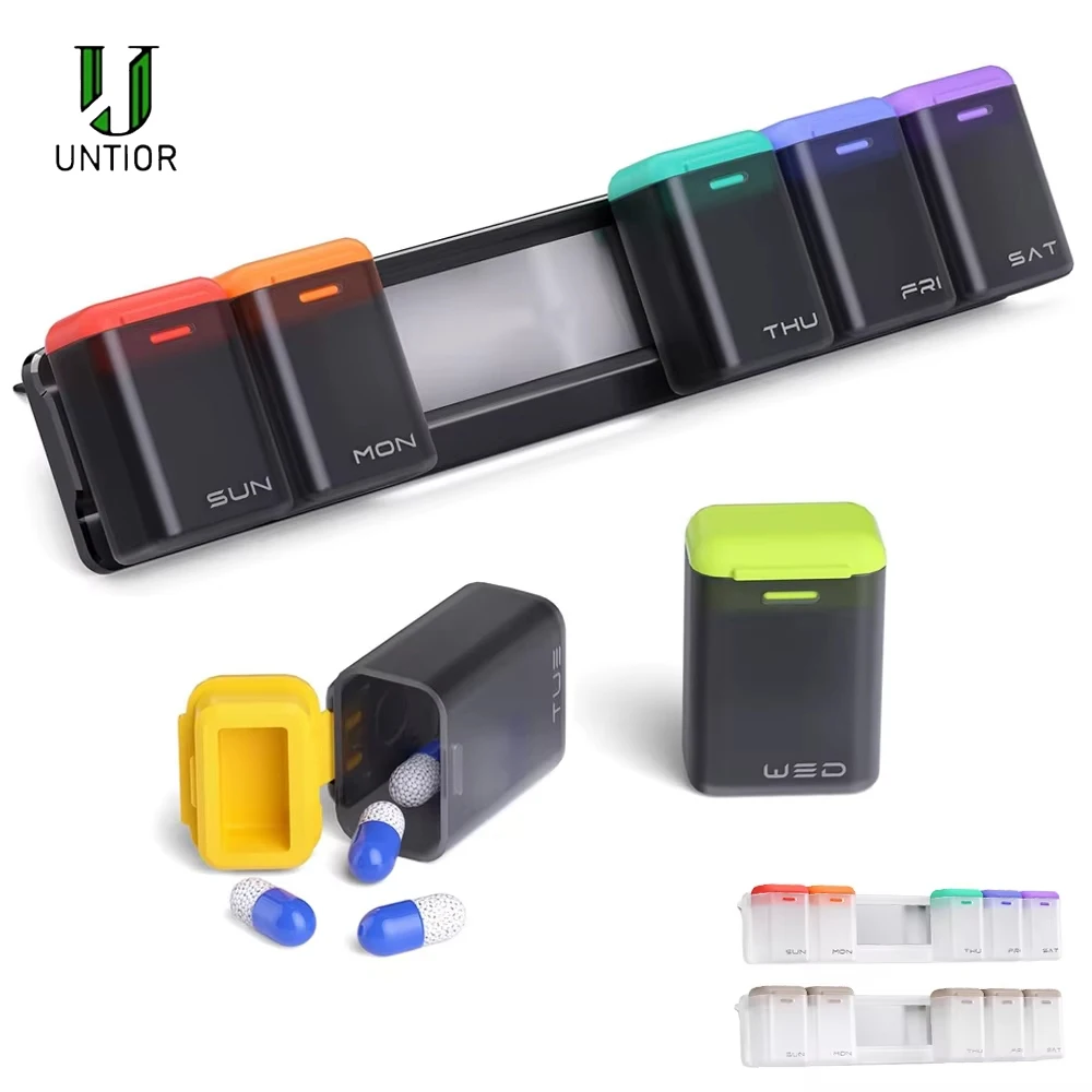 

UNTIOR Weekly Pill-Organiser Magnetic Removable Pills Case Travel Daily 7 Day 1 Time A Day Portable Medicines Fish Oil Dispenser