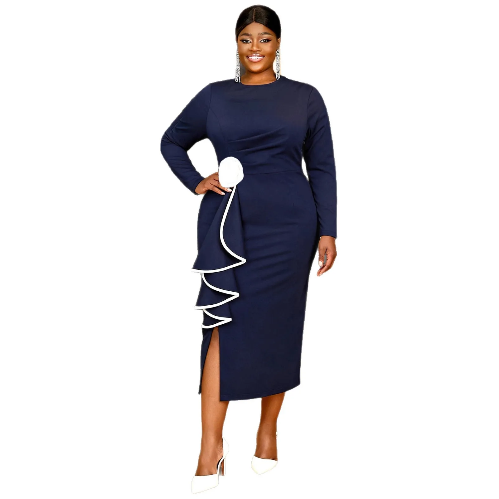 

Африканские платья для женщин для вечерней вечеринки, элегантные осенние облегающие платья миди с длинными рукавами и круглым вырезом, наряды Дашики, платья Анкары