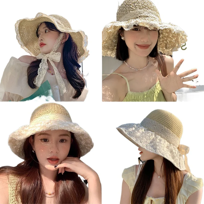 Summer Seaside Beach Sweet Small Fresh Straw Hat Female Versatile Outdoor Sun Protection UV Visor Bucket Hat