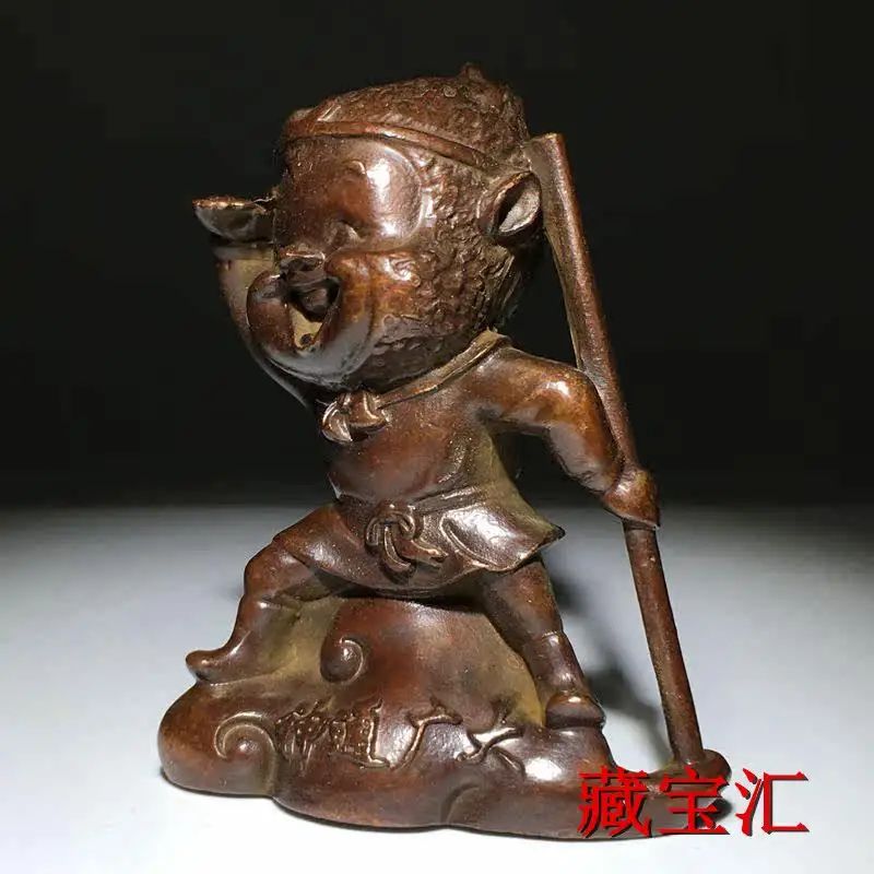 Old Tibetan Antique Bronze Collection Pure Copper Solid 3D Sun Wukong Great Sage Equalling Heaven Buddha Figure Tea Pet Decor