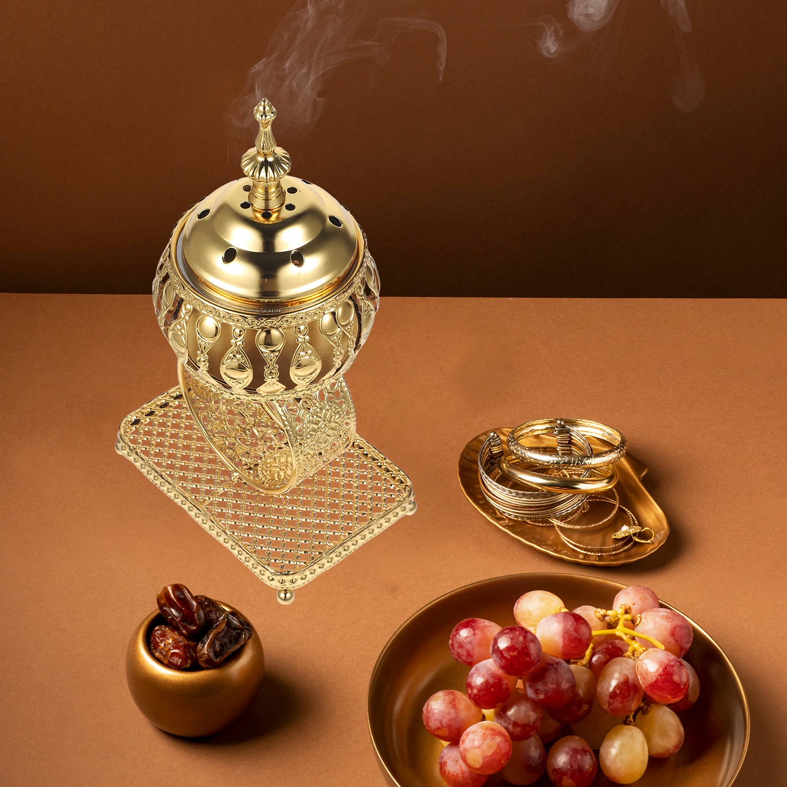 

1pc Incense Burner Charcoal Cone Metal Aroma Holder Decorative Censer Middle East Style Portable Lightweight Study Bedroom Sauna