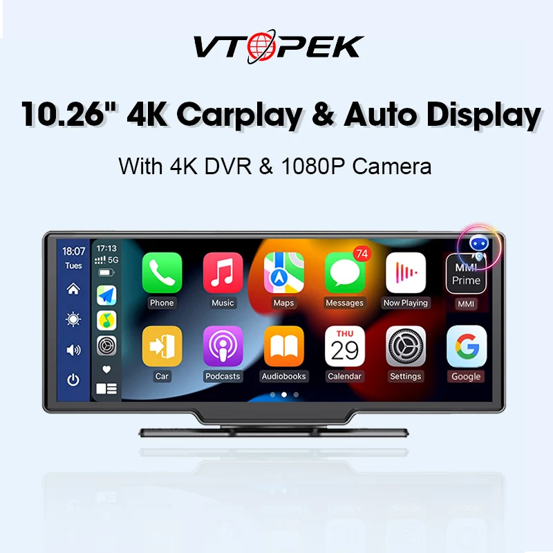 

Vtopek 10.26" Smart Player Car Mirror Video Recording Wireless Carplay Monitor Android Auto Navigation AI Voice Dashboard DVR