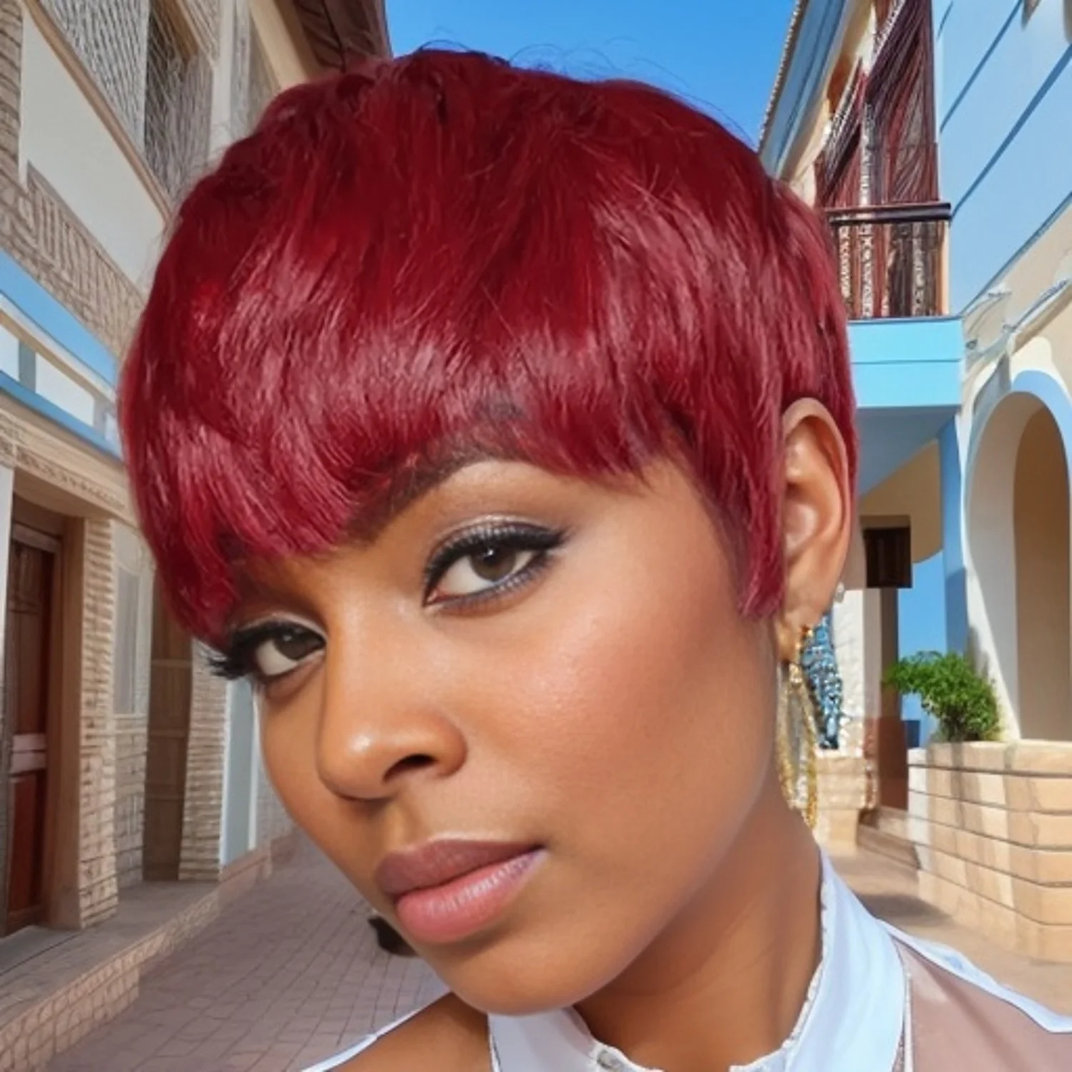 짧은 레이어드 픽시컷 인모 가발 앞머리 포함 풀 머신 메이드 브라질리언 인모