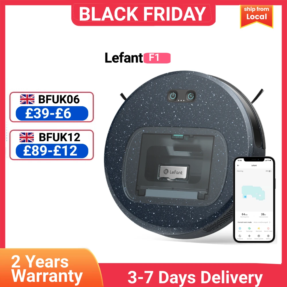 Lefant F1 Robot Vacuum Cleaner with 5000 Pa, Super Slim, 250 Minutes Autonomy, 600 ml Visible Dust Container,Ideal for Pet Hair