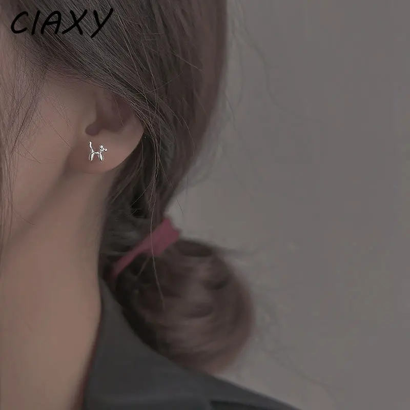 CIAXY فضي اللون بالون الكلب وأقراط للنساء فتاة لطيف القرط الصغير مجوهرات الأزياء الكورية بالجملة #2