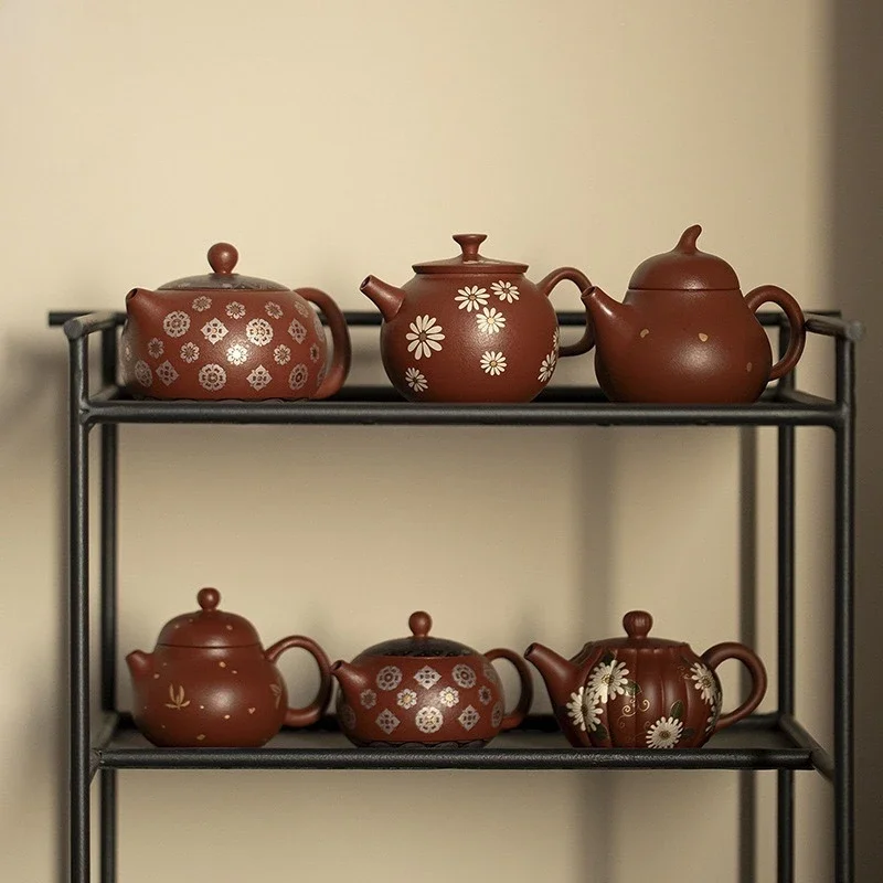 Raw Ore Cinnabar Mud Purple Clay Pot Collection Literati Household Ball Hole Filter Bronzing Tea Pot Chinese Kung Fu TeaSet Gift