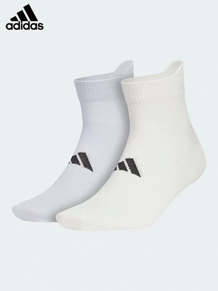 

Adidas Unisex 2 Pairs Ankle Socks White Grey Ribbed Elastic Breathable Sweat Resistant Short Athletic Daily Socks KC0191