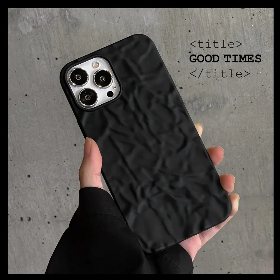 Fashion Matte Tin Foil Pleats Phone Case For iPhone 13 Mini 12 Pro Max 11 XR X XS Max 7 Plus INS Black Soft Silicone Cover Coque