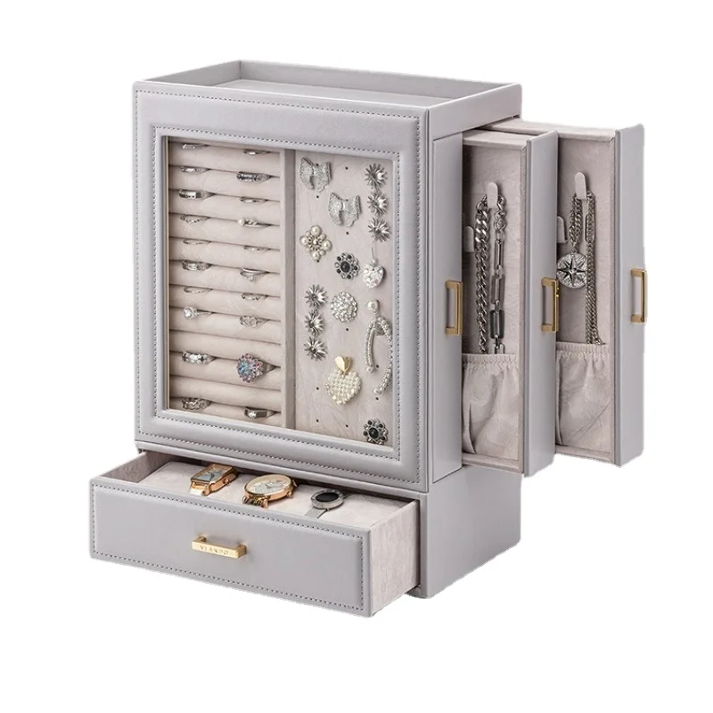 Leather Jewelry Box Luxury Organizer with Drawers Large Jewelry Box Vertical for Women Multi Functional Display Storage Gifts