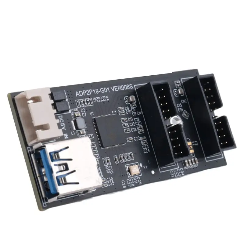 Superior 19Pin To Type E + 19Pin Motherboard 1 To 2 Splitter USB 3.2 GEN 1 Hub Adapter A-KEY 19Pin To Dual 19P Extension Card Pa
