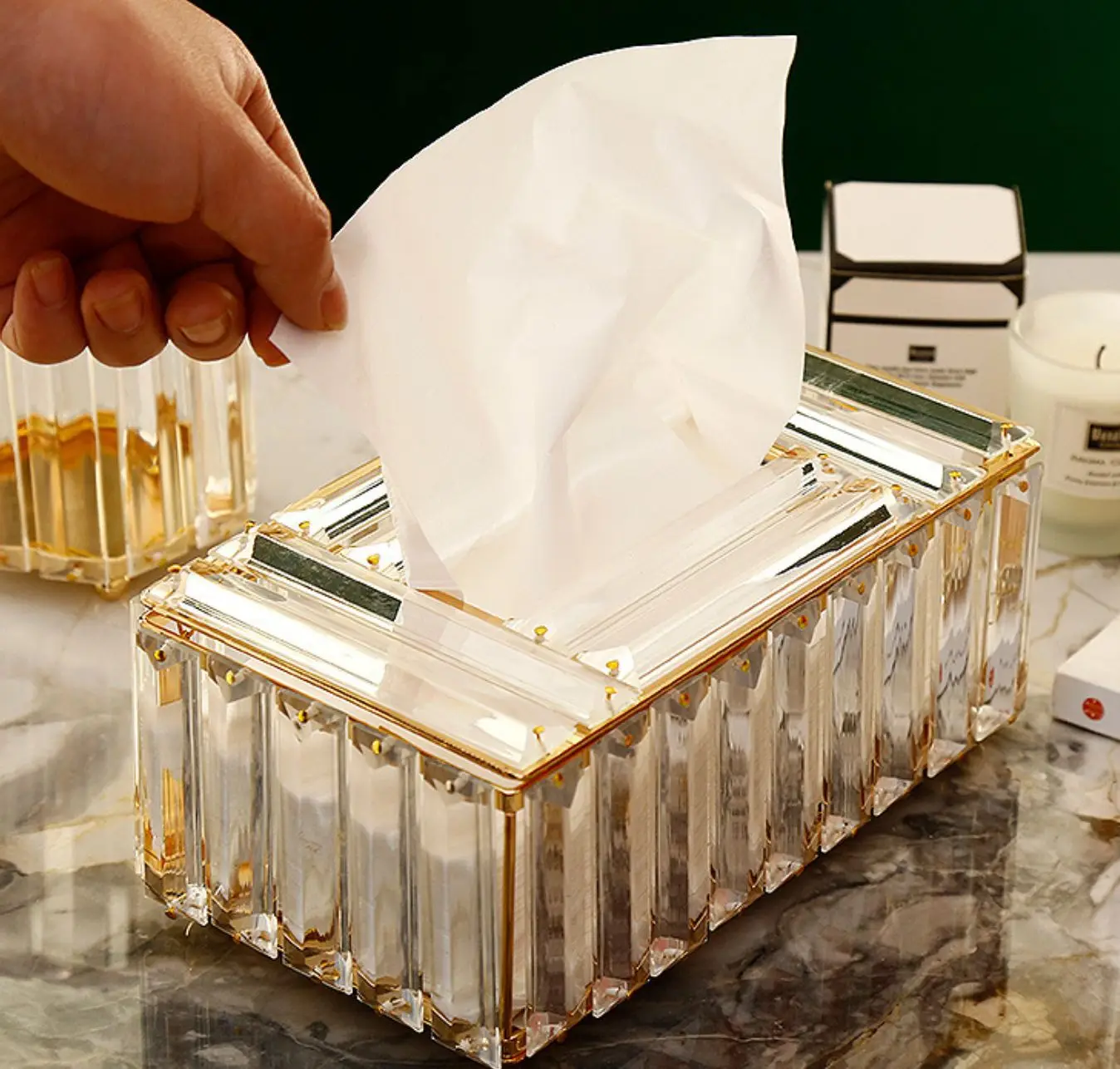 Tissue box European-style living room light luxury crystal tissue box home creative simple napkin paper storage box