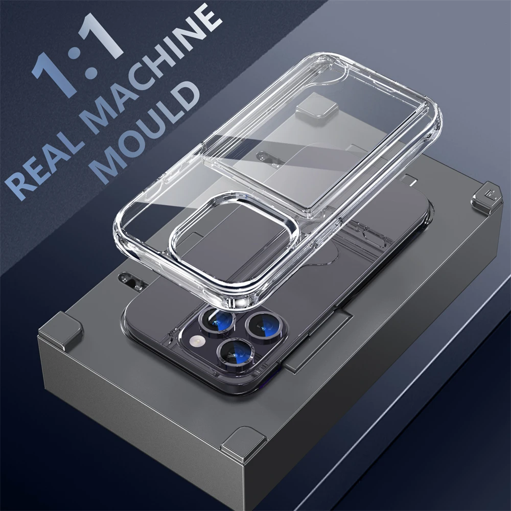 Luxury Transparent Wallet Card Slots Holder Phone Case For iPhone 16 15 14 Pro Max 13 12 11 XR X 8 7 Plus HD Acrylic Clear Cover