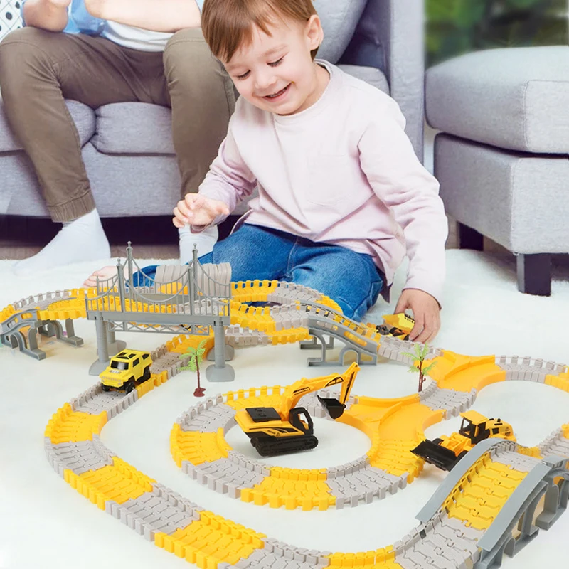 Elektryczny wagon kolejowy odmiana tor zabawek ręcznie robione puzzle samochód wyścigowy zestaw klocków chłopiec dziewczyna prezent urodzinowy prezent na Halloween