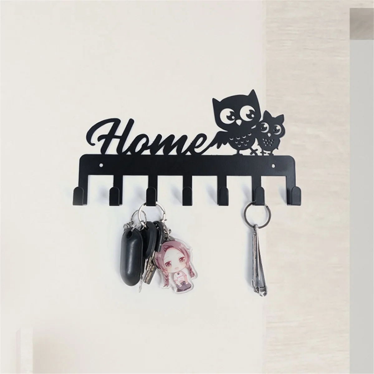 ELBA_A Owl Key Holder Wall No Nail Hook Home Ornament