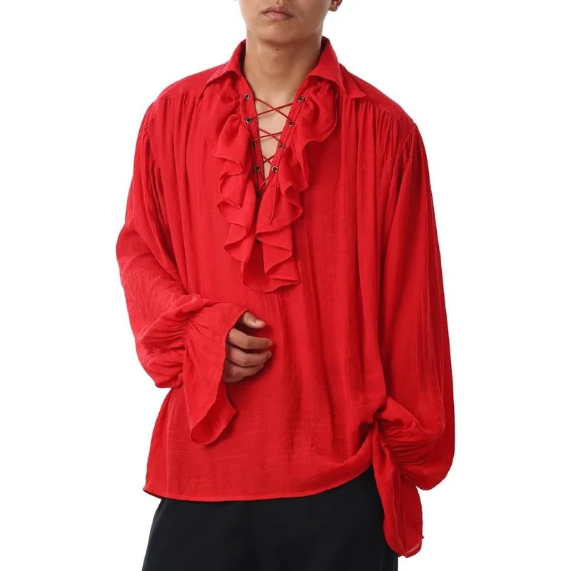 Referring To The 15th Century Florence Tailor's New Medieval Men's Retro Performance Suit with Lace Up Puffy Sleeves Top