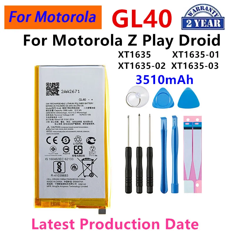 

100% Original GL40 3510mAh Battery For Motorola Moto Z Play Droid XT1635 XT1635-01 XT1635-02 XT1635-03 Mobile phone+Tools