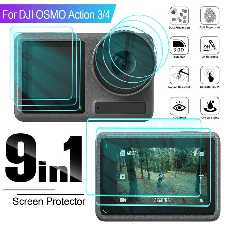 9/1PCS Clear Tempered Glass Films For DJI OSMO Action4 Action3 Sport Video Camera Front Back Lens Screen Protector Accessories