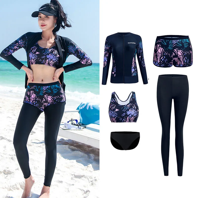 

Women's 5pcs/set Rashguards Compression Shirt Long Sleeve Tankini Performance Swimsuits Workout Baselayer Athletic Tops+Bottoms