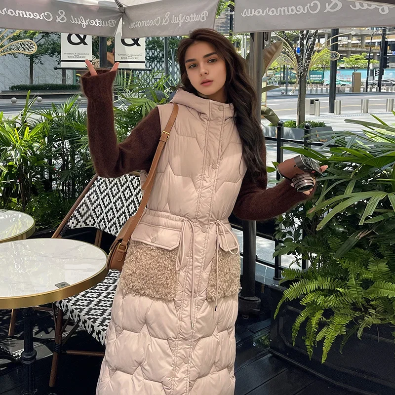 Autumn Winter New Cotton Clothes Women Vest Sleeveless Fashion Standing Collar Lace Up Warm Long Coat Women Parkas