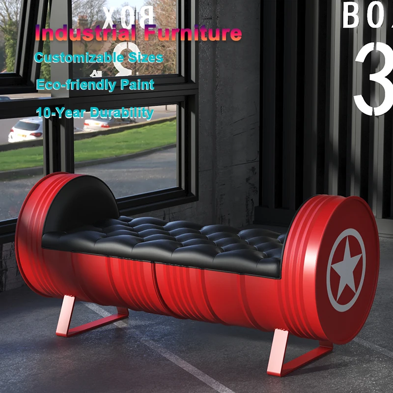 

Luxury Vintage Industrial Style Iron Stool Bench for Coffee Shop Restaurant Dining Room Living Room Sofa for Mall Hotel Park Gym