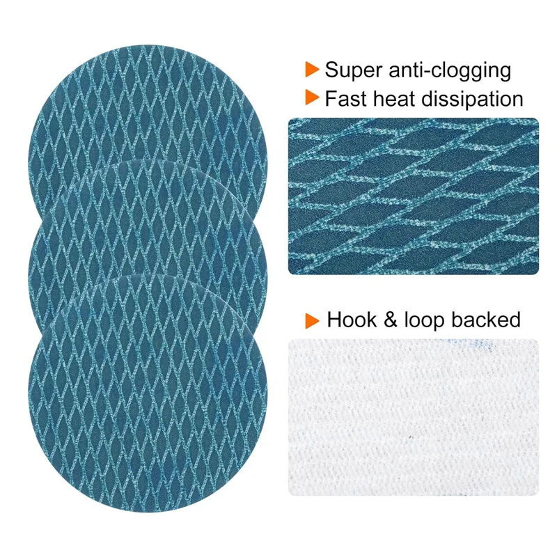 10pcs Blue Sanding Disc 5inch 125mm Orbital Sander Sandpaper Hook and Loop Abrasive Tools For Anti Blocking Rhombus Sanding Disc