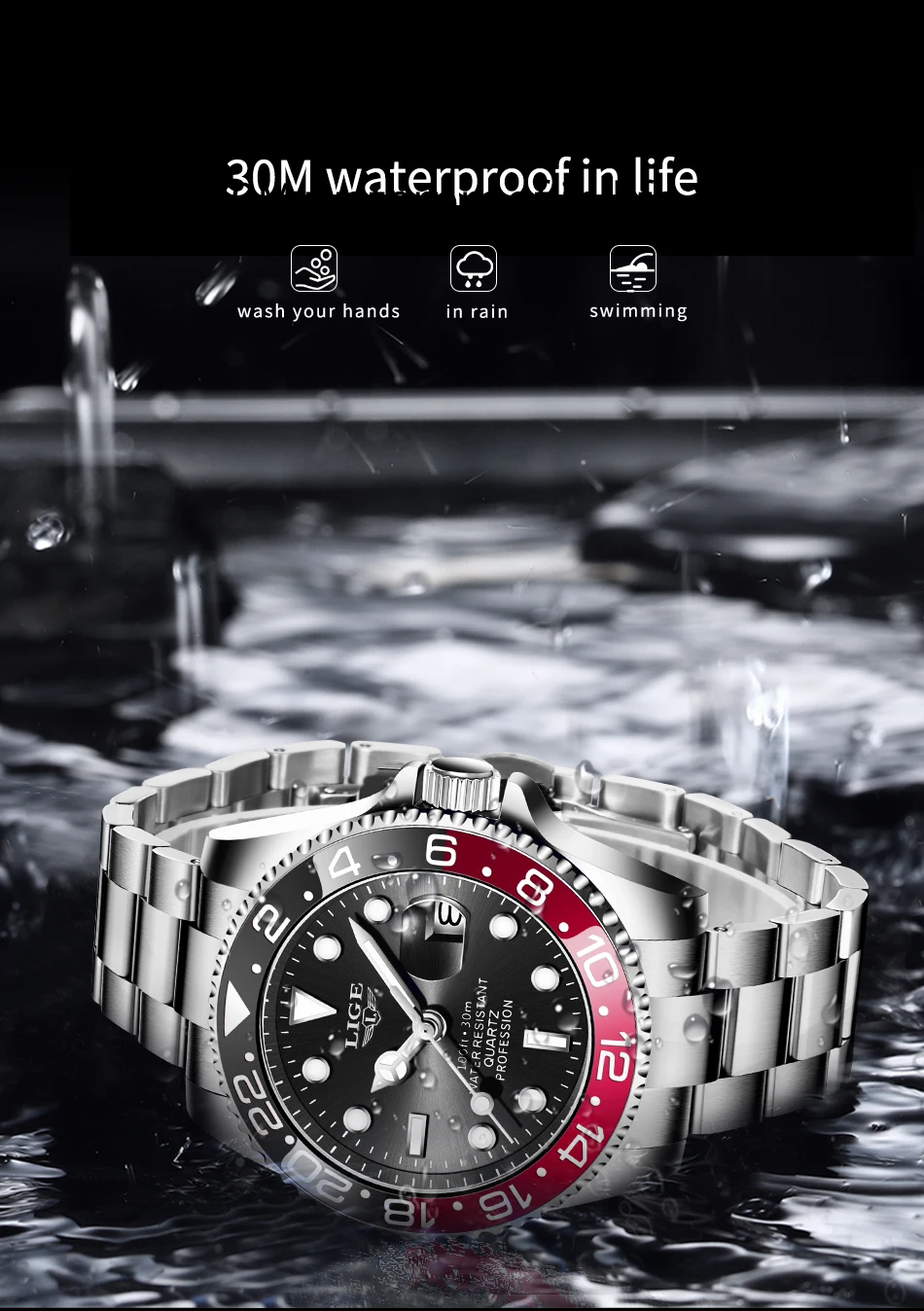 LIGE Top-Marke Mode Herrenuhr Business Luxus Quarz-Armbanduhren Leuchtend Wasserdicht Stahl Sportuhren Herren Geschenke Reloj – Detail 6