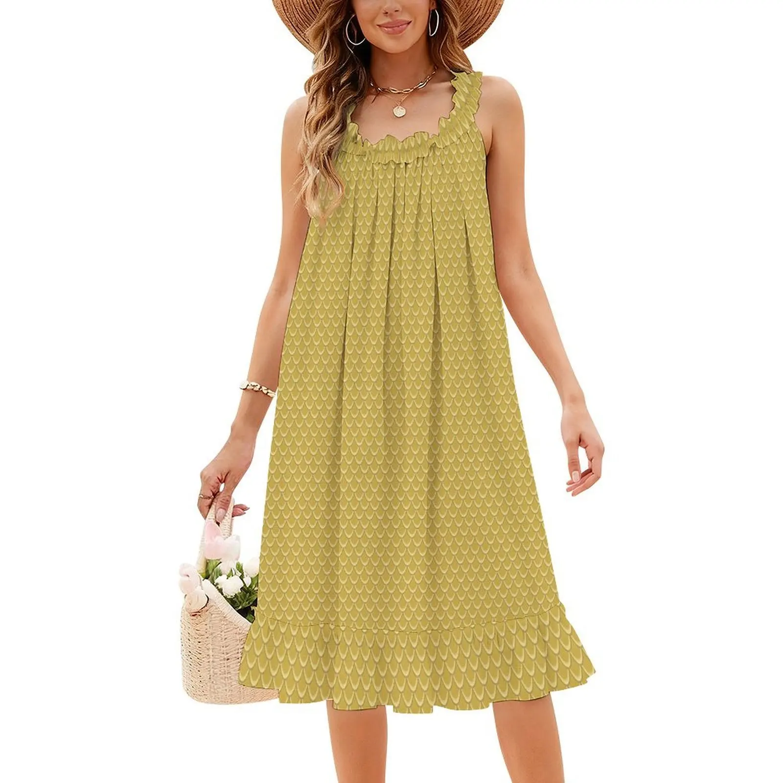 Escala de correio boêmio vestido sem mangas multi-impressão praia férias vestido de festa escalas ouro metal sereia dragão peixe vestidos femininos