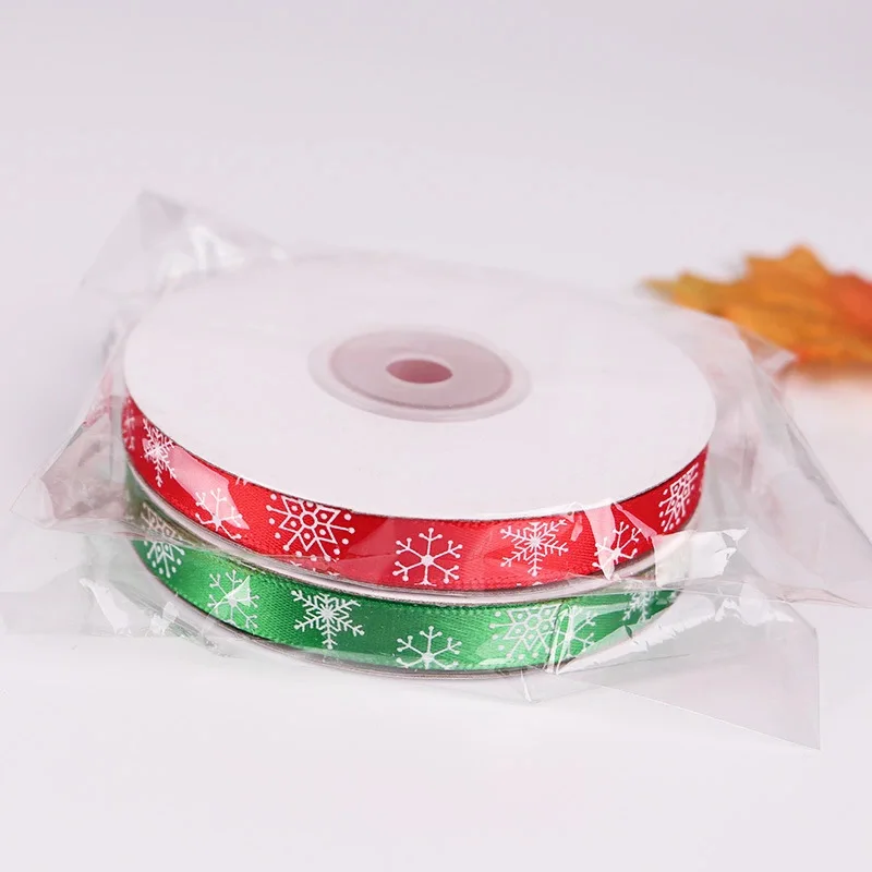 22M/Roll Christmas Tree Gloves Bow Ties Printed Satin Ribbons  for Christmas Party Decoration Gift Box Candy Box Wrapping 1CM