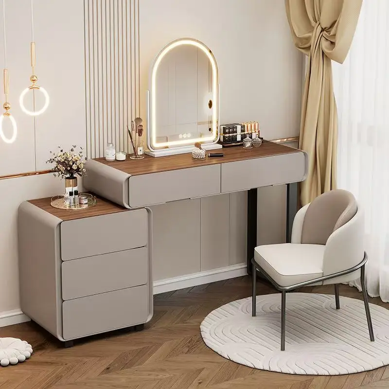مرآة ماكياج حديثة الغرور الجدول الملحقات مكتب كرسي فاخر الكمبيوتر خلع الملابس غرفة نوم الصدر طاولة ماكياج متكاملة #5