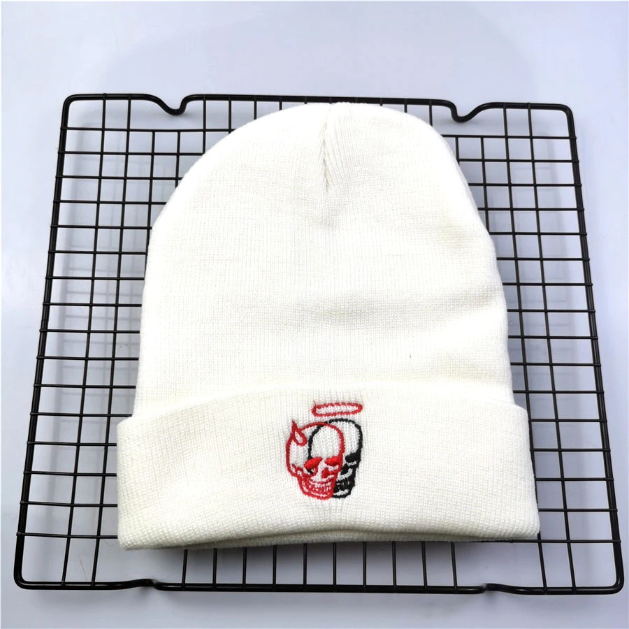 New Winter Angel Halo Devil Skeleton Embroidery Acrylic Fiber Warm Knit Beanies Hats Outdoor Riding Wind Ski Cold Caps Men Zjp8