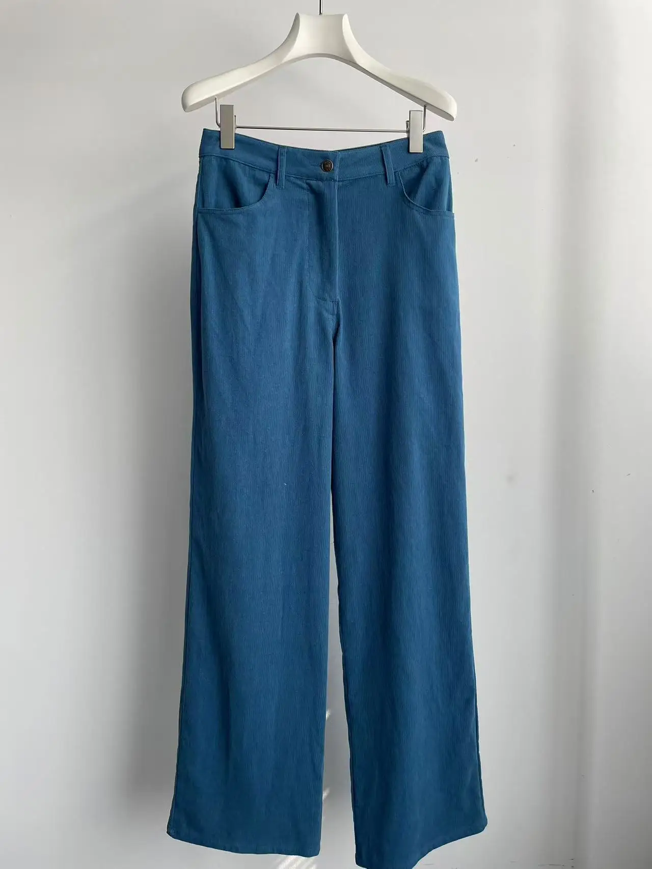 Early Spring New Floor Mopping Pants Loose Blue Corduroy Wide Leg Trousers for Women