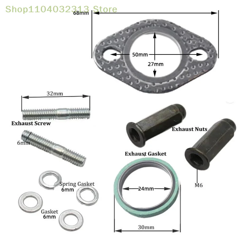 10Pcs Exhaust Bolt Gasket Metal Stud Nut Kit for GY6 50-150cc Scooters ATVs Go Karts Moped Quad Motorcycle Repair Parts