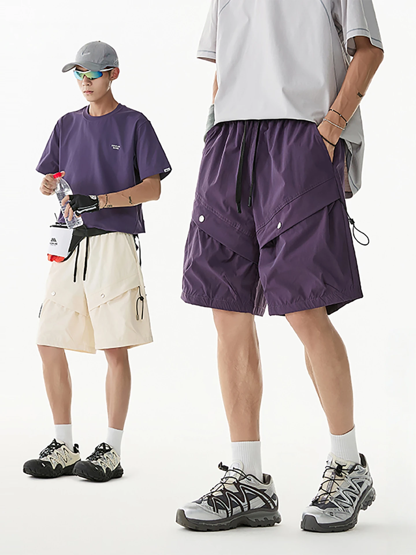 

Outdoor Qui Dry Sports orts Men Summer Trendy Loose Casual Five-Quarter Pants Couple Retro Beachwear Polyester Fiber