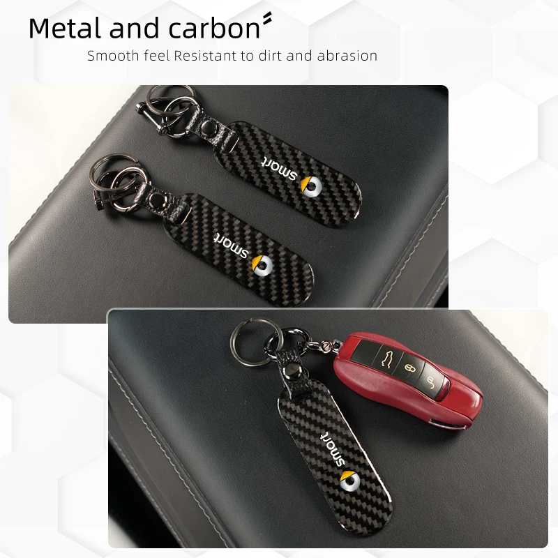 Car Logo Keychain Carbon Fiber Key Ring Styling Accessories For Mercedes Benz Smart Fortwo 451 450 453 Forfour Cabrio Crossblade