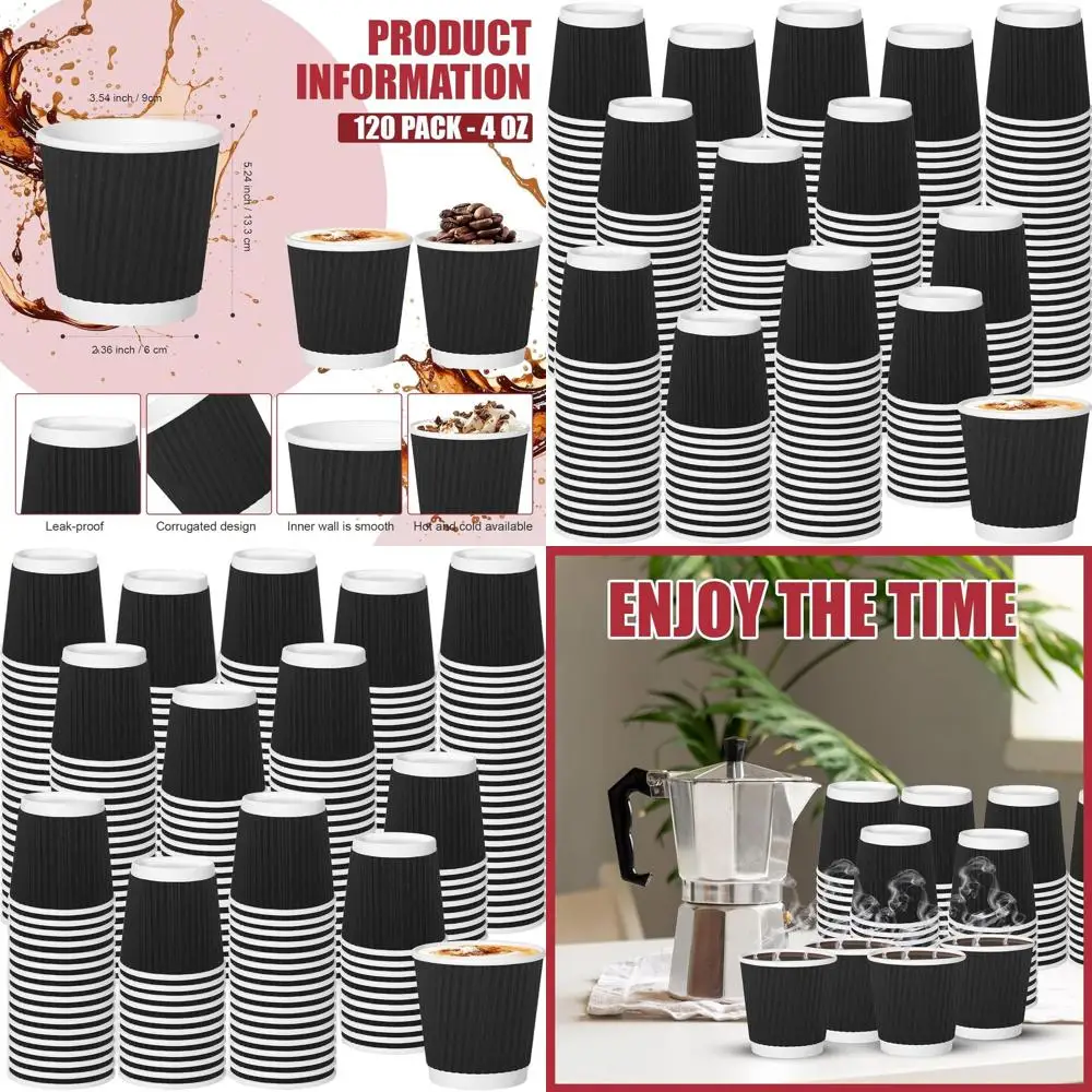 

Бумажные стаканчики с изолированной рябью на 4 унции, 500 упаковок, одноразовые для эспрессо, горячего шоколада и чая — черный