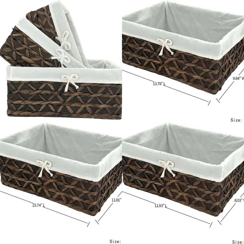 

Набор из 3 прямоугольных плетеных корзин для хранения из морской травы с ручками (дерево и водяной гиацинт)