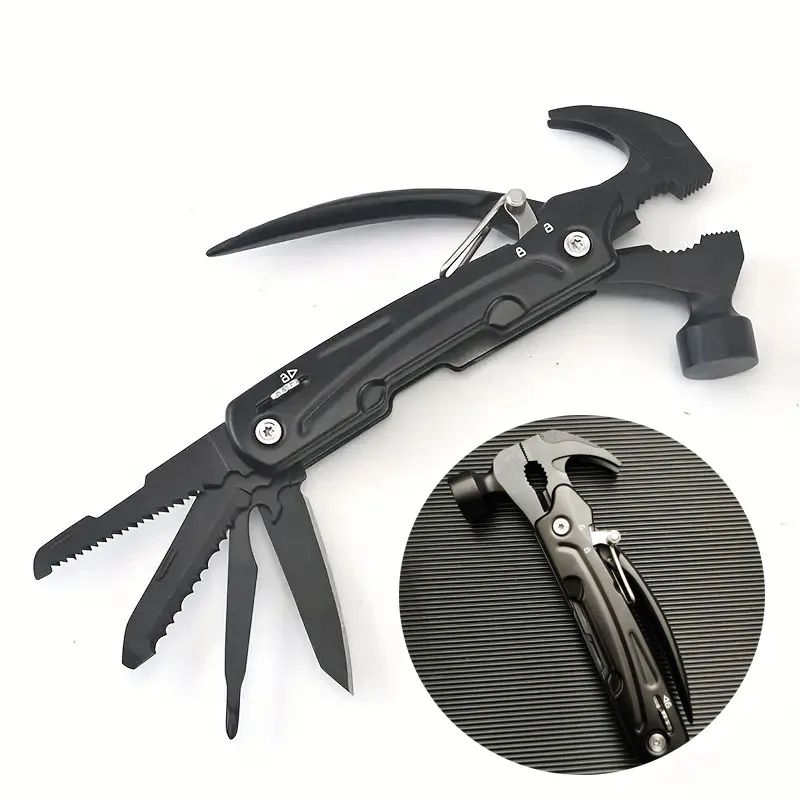 1pc 15 In 1 Multifunctional Hammer Stainless Steel Portable Folding Knife Pliers For Outdoor Survival Camping And Hiking