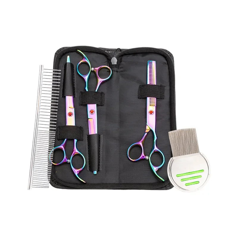 3pcs/set Pet Dog Scissors Stainless Steel Comb Clipping Hair Haircut Thinning Barber Scissors Kit Barber Cutting Tool