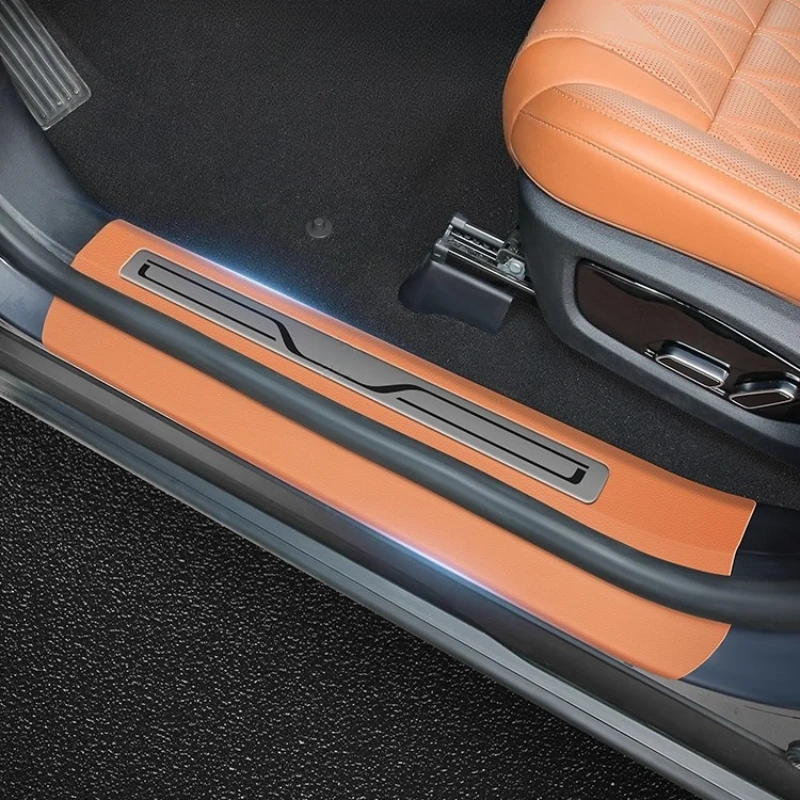 

For BYD Tang DM-i/EV 2021-2023: OEM Color-Matched Sill Guards - Soft-Touch Leatherette Door Step Plates w/Illumination